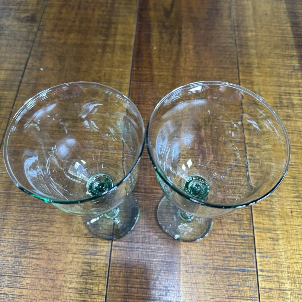 2 La Mediterranea Recycled Green Glass Water/ Wine Goblets Spain Verde 9.5